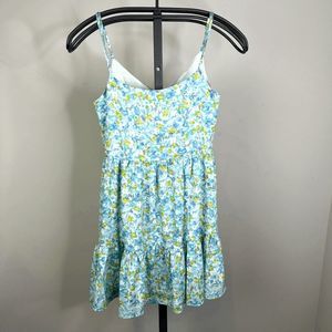 Toby Heart Ginger blue green white floral sleeveless tank Ruffle Dress Size smal
